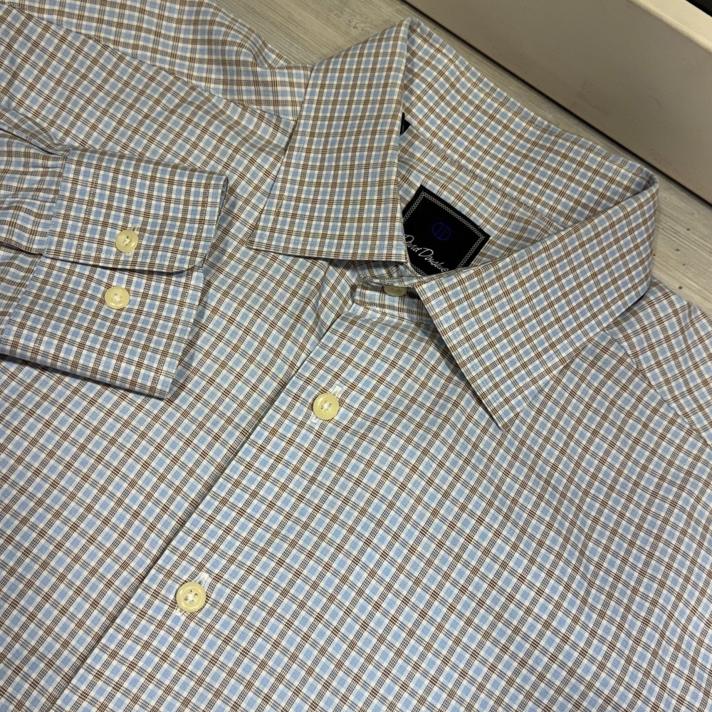 David Donahue Shirt Mens 16.5 36/37 Blue Check Spread Long Sleeve‎ Work